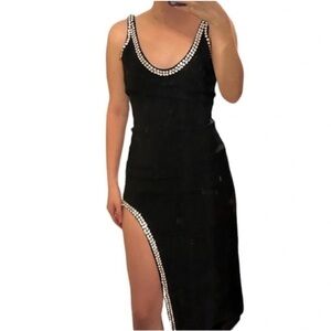 David Koma Crystal Embellished Asymmetrical Midi Dress Black